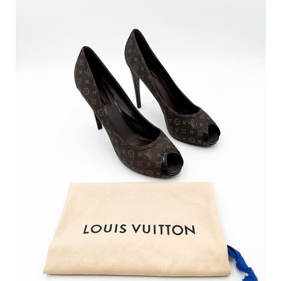 Louis Vuitton LV Monogram Brown Peep Toe Pumps Heels EU 41 US 11 - Picture 1 of 11
